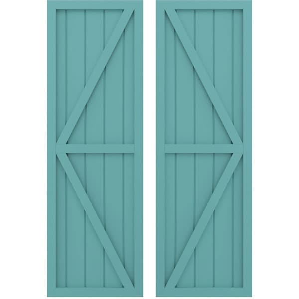 Ekena Millwork Americraft 5-Board Wood 2 Equal Panel Frmd Board-n-Batten Shutters w/Dbl Z-Bar, ARW102BF518X31PTH, PR ARW102BF518X31PTH - main
